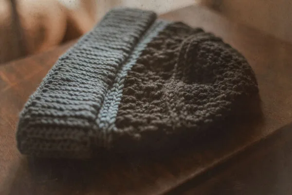 Knitted Wool Beanie - Blue/Dark-Grey - Image 3