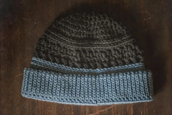 Knitted Wool Beanie - Blue/Dark-Grey - Image 4
