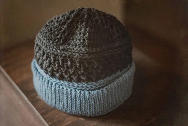 Knitted Wool Beanie - Blue/Dark-Grey - Image 5