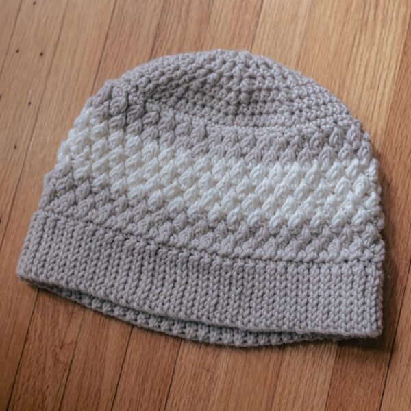 Grey and White Knitted Wool Beanie